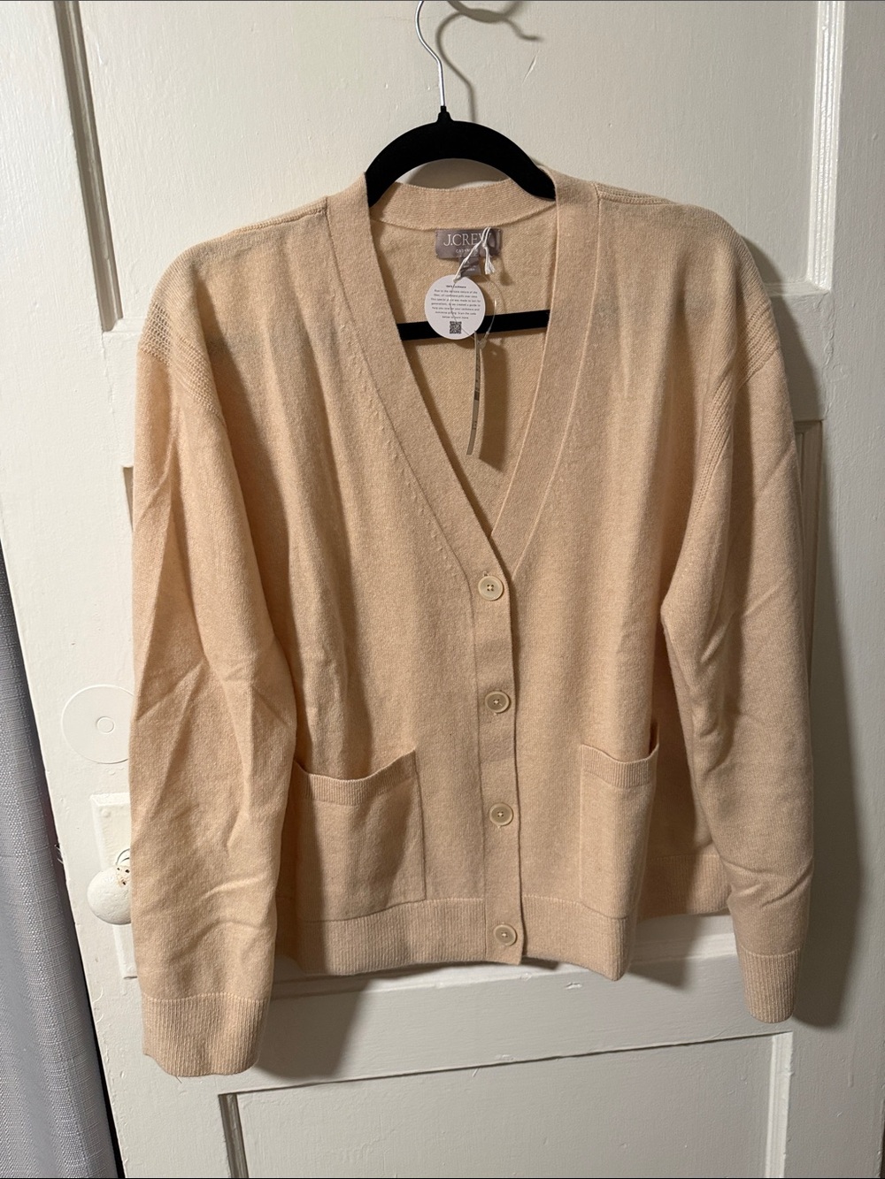 J.Crew Cashmere V-Neck Patch-Pocket Cardigan Beige Heather Sand Large NWT CB881